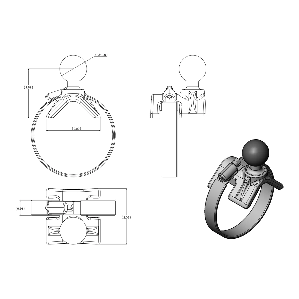 RAM® Double Ball Strap Hose Clamp Mount with Diamond Plate - Medium - Image 2
