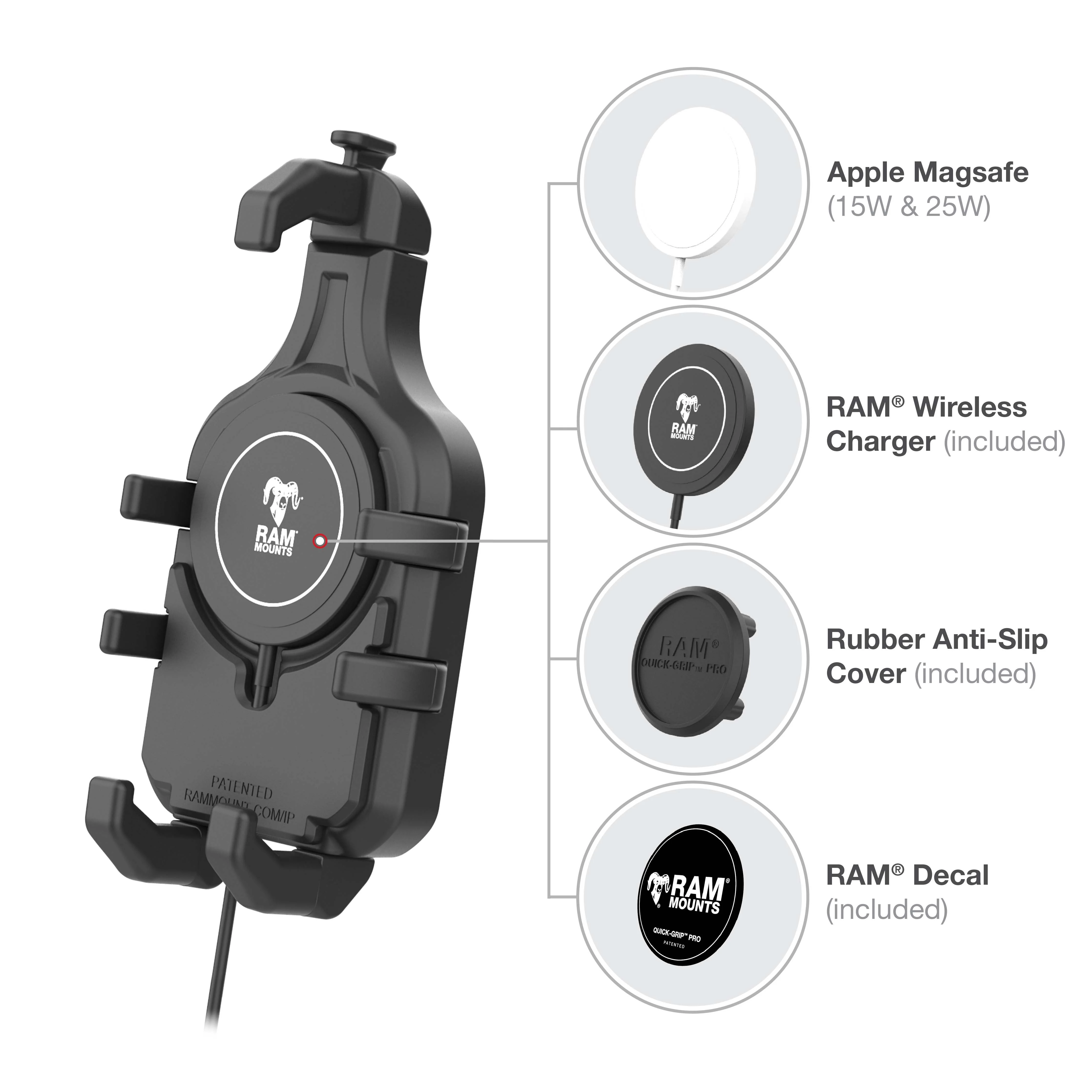 RAM® Quick-Grip™ Pro Suction Cup Mount with Qi2 15W Wireless Charger - Image 5