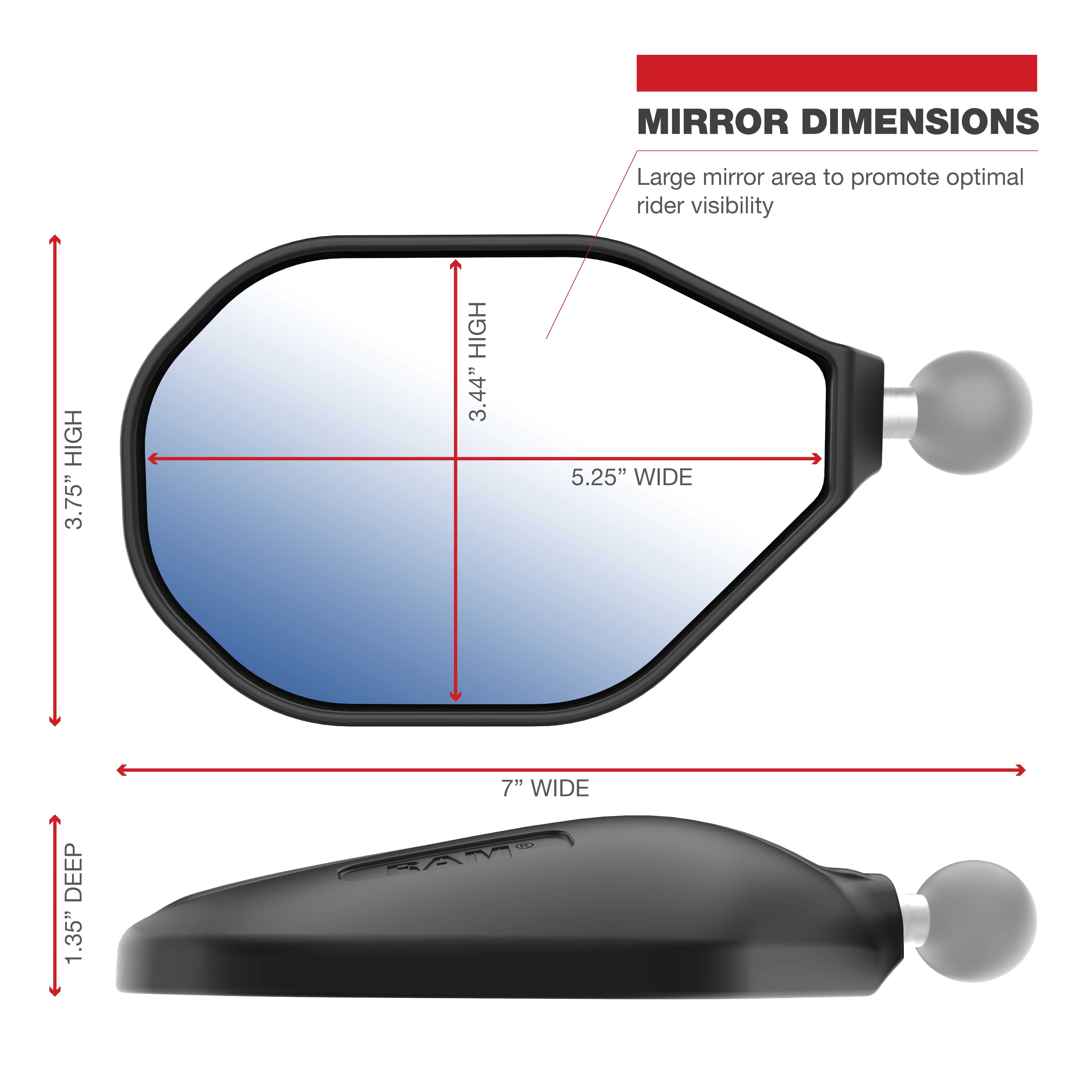 RAM® Tough-Mirror™ Kit with M10-1.25 Bases + M10-1.5 Adapters - Long Arm - Image 4