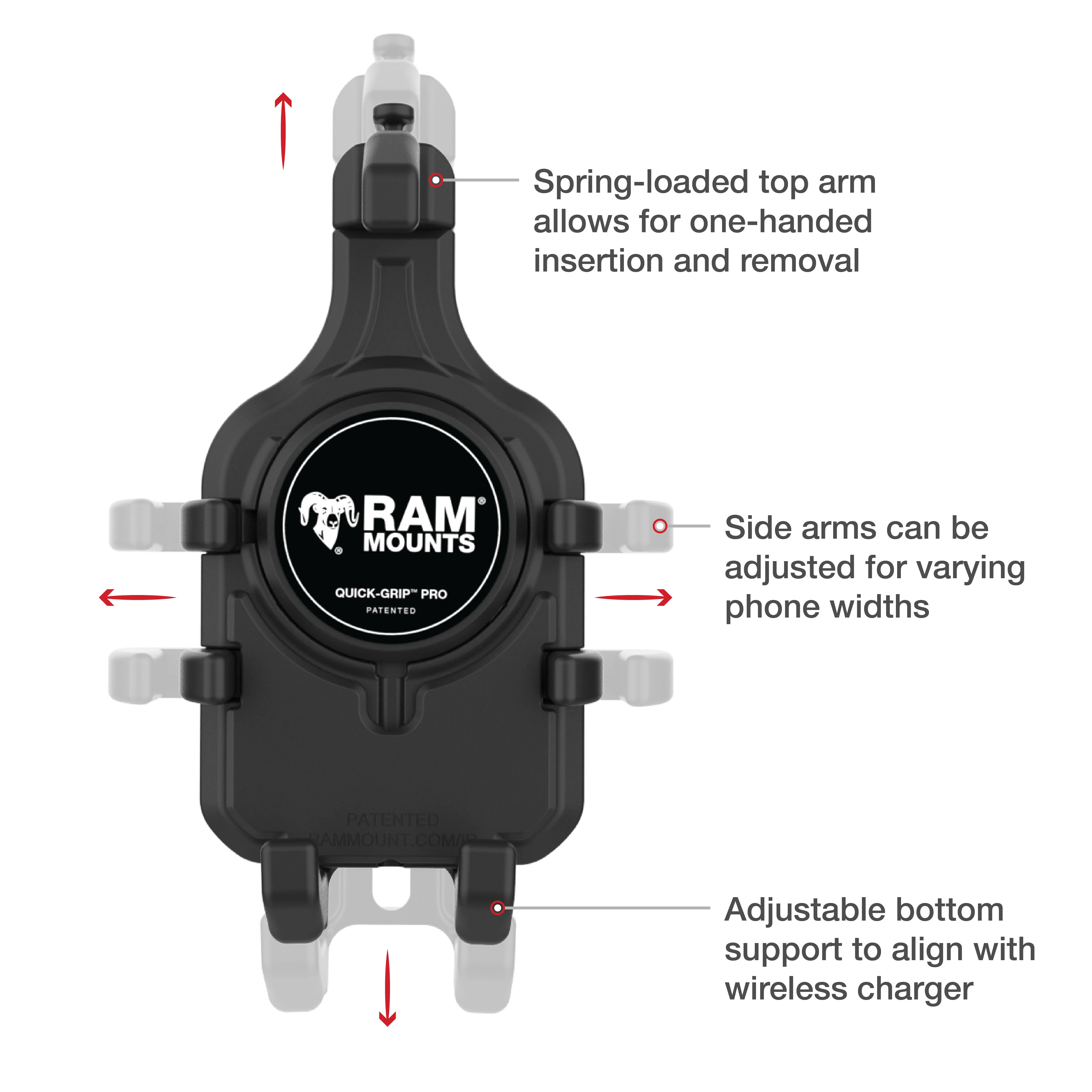 RAM® Quick-Grip™ Pro Phone Mount with Small Tough-Claw™ Base - Medium - Image 4