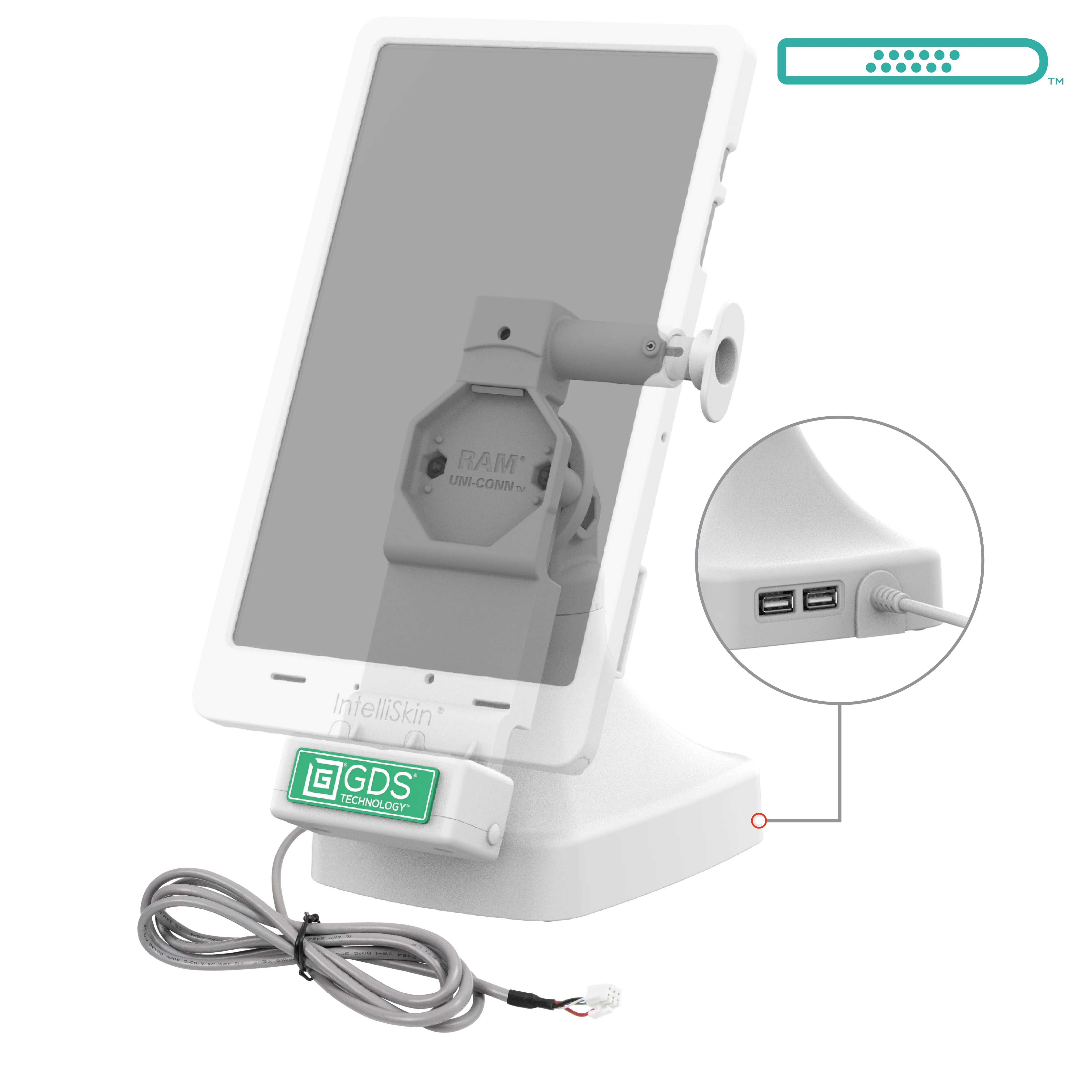 GDS® Uni-Conn™ Tilt & Swivel Dock with PoE + Data - Gray - Image 2