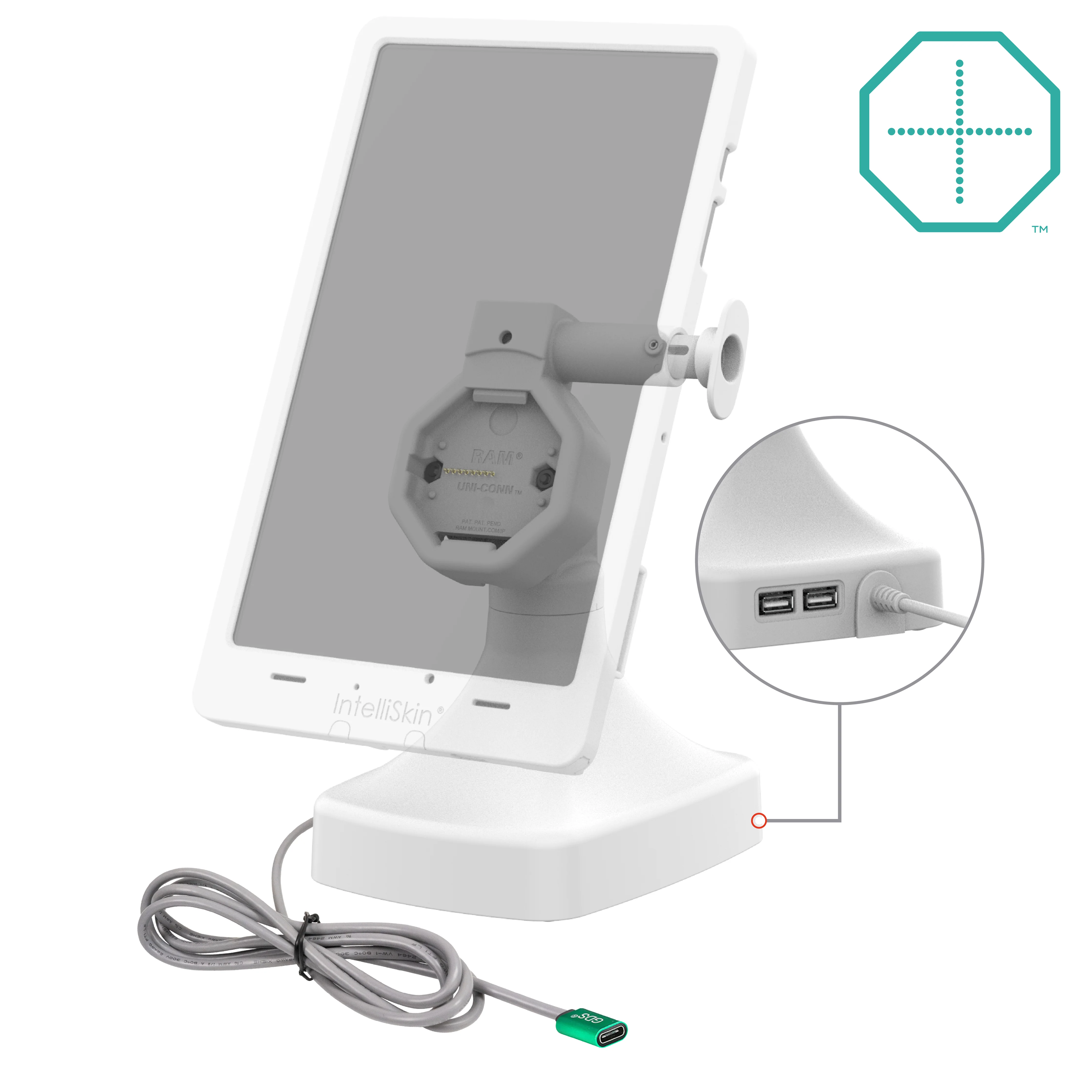 GDS® Uni-Conn™ Powered Tilt & Swivel Dock with USB-C + Data - Gray - Image 2