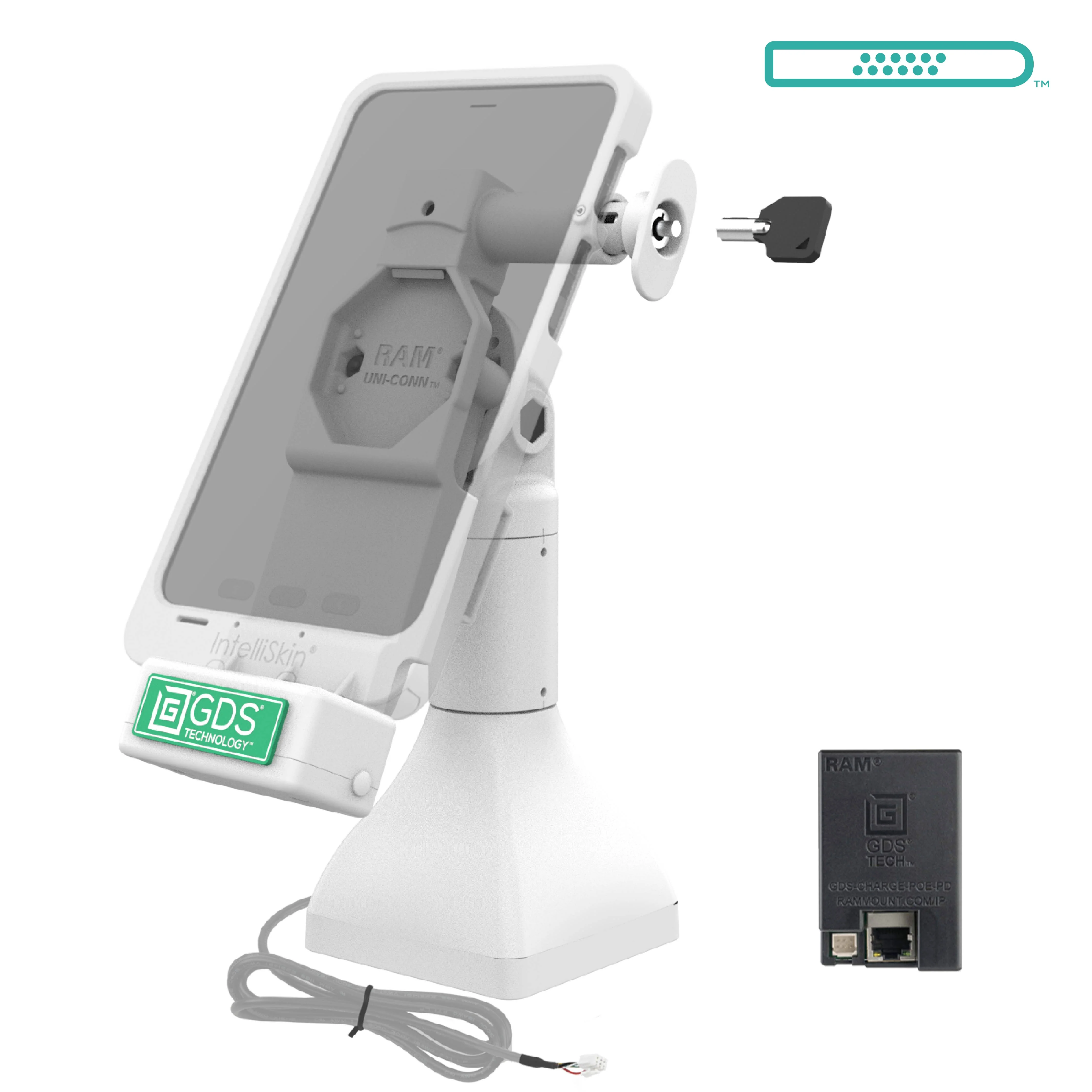 GDS® Uni-Conn™ 7" Locking Pedestal Dock with PoE - Gray - Image 2