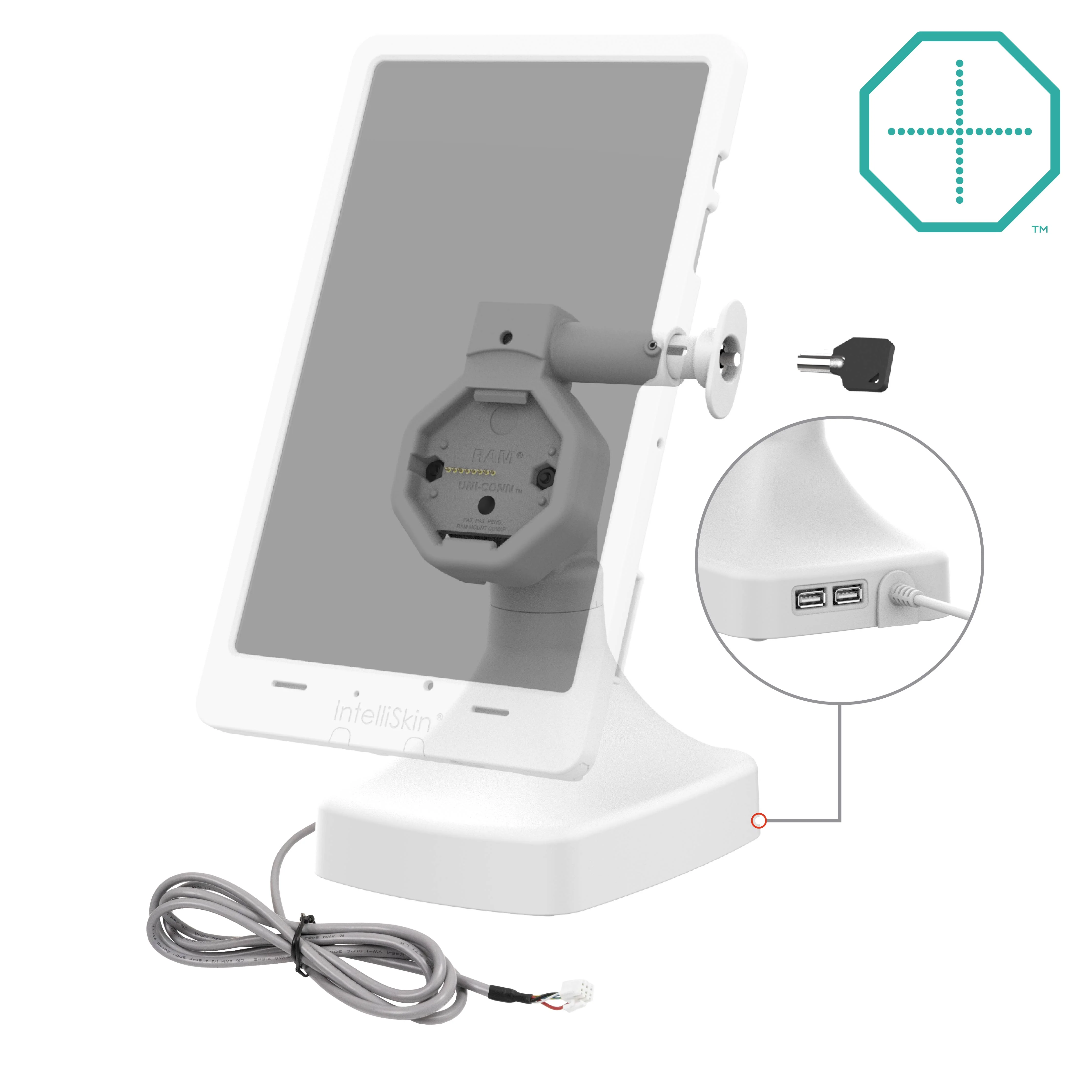 GDS® Uni-Conn™ Powered Locking Tilt & Swivel Dock with PoE + Data - Gray - Image 2