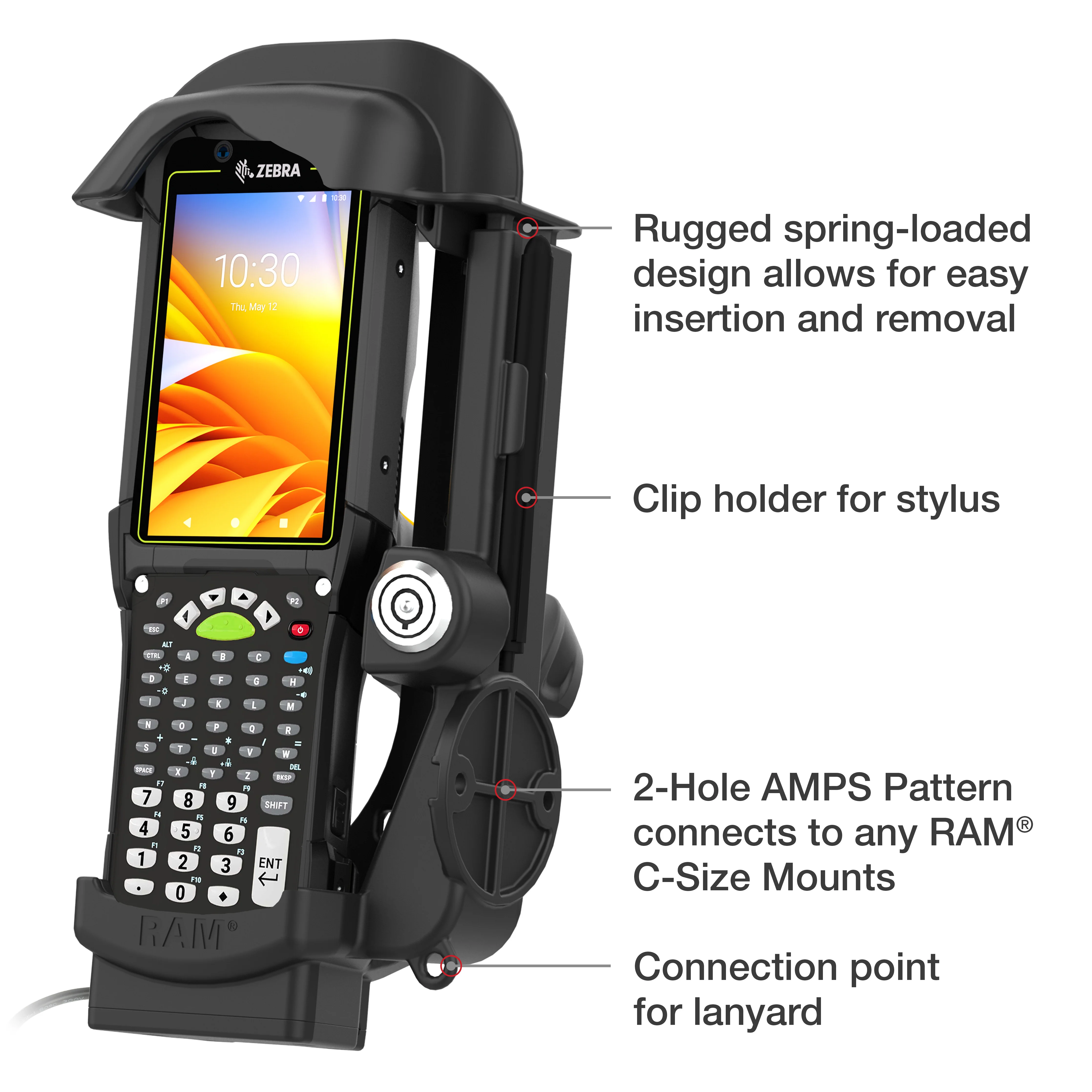 RAM® Locking Powered Dock for Zebra MC9400 & MC9300 - Heated Pins - Image 5