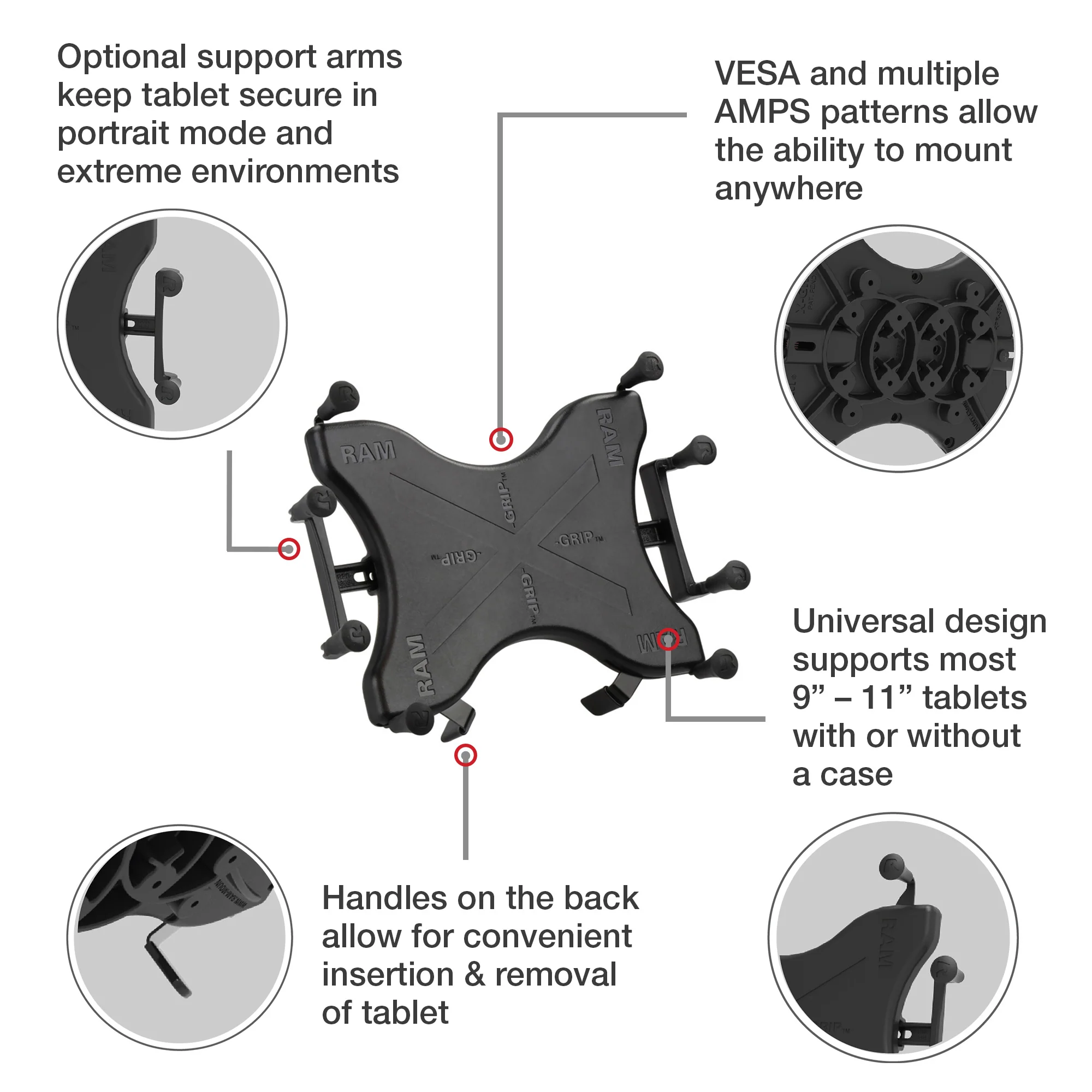RAM® X-Grip® with RAM® Tough-Claw™ 9" Pipe Mount for 9"-11" Tablets - Image 5